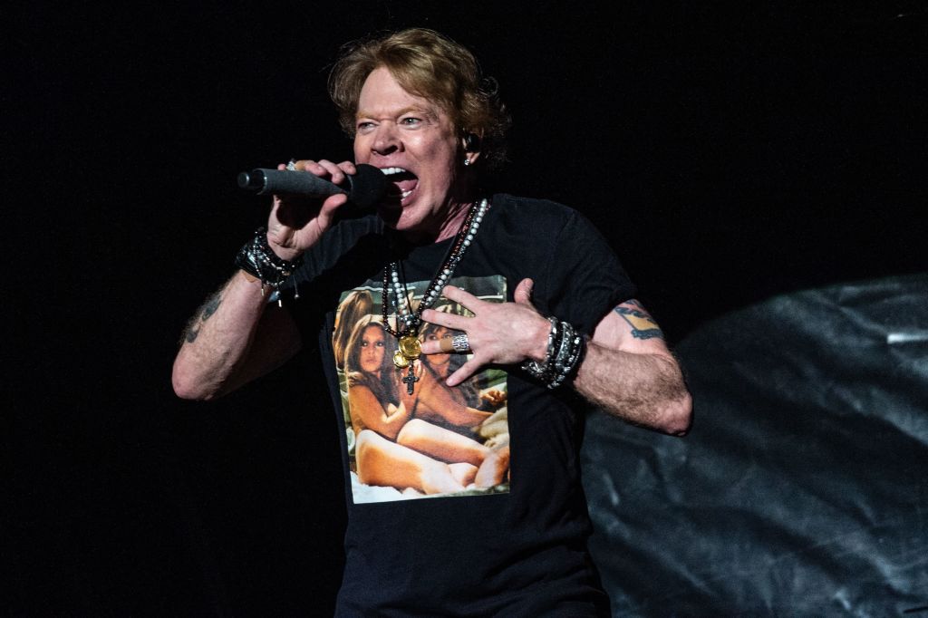 Axl Rose, singer of the U.S. hard rock band Guns N' Roses, performs on Helviti Stage at the Copenhell heavy metal music festival in Copenhagen, Denmark, on June 17, 2023.