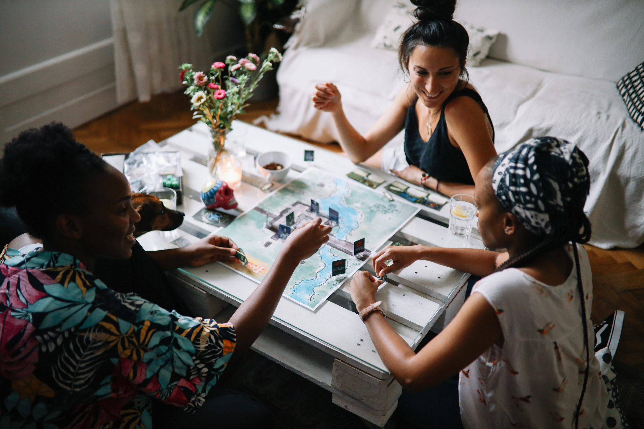 three friends playing board games