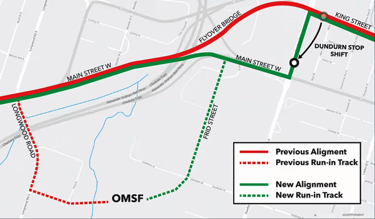 Hamilton LRT Change Will Shift Route To Dundurn Street Eliminating   HamiltonLRTChangeMap 