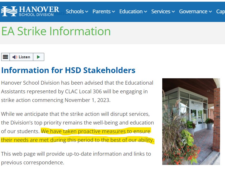 Hanover School Division website information