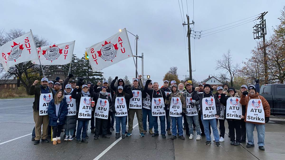 Transit workers begin picketing outside the HSR Mountain transit center on Upper James Nov. 9. 2022, after failing to reach a deal with city negotiators before the deadline of one minute past midnight.