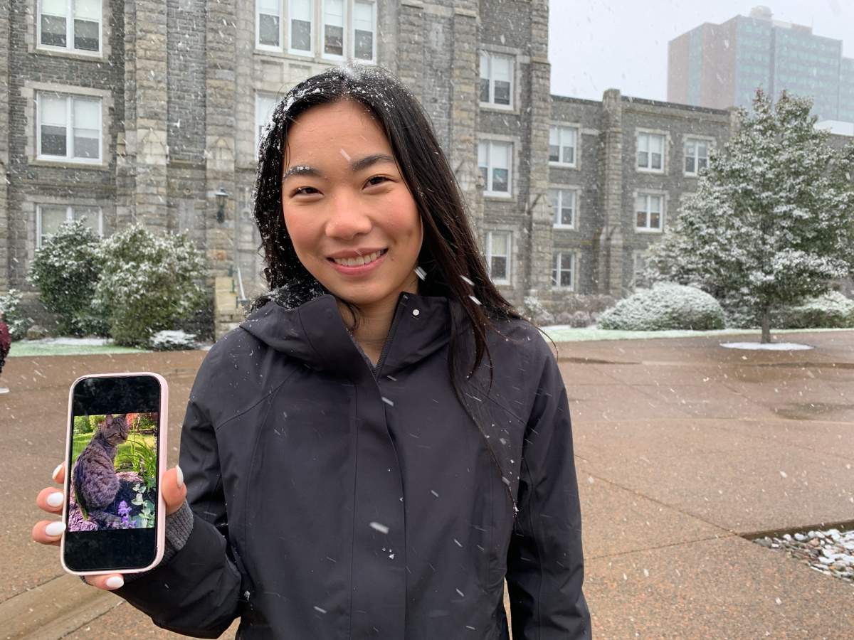 Carlton’s owner, Sophie Smith Stewart, says it’s ‘heartwarming’ to hear about her cat’s impact on students.