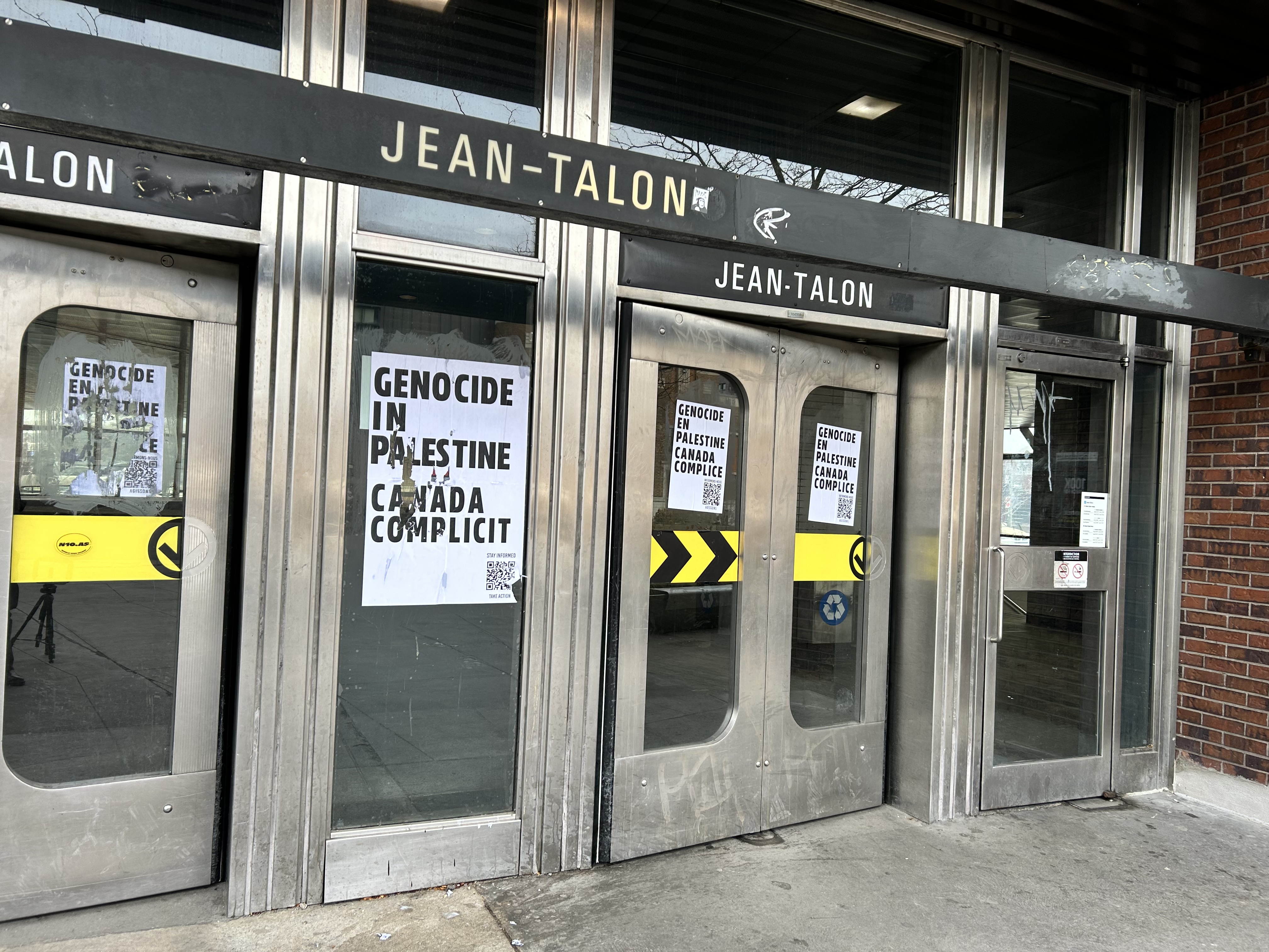 16 Metro stations in Montreal plastered with posters relating to Israel-Hamas conflict