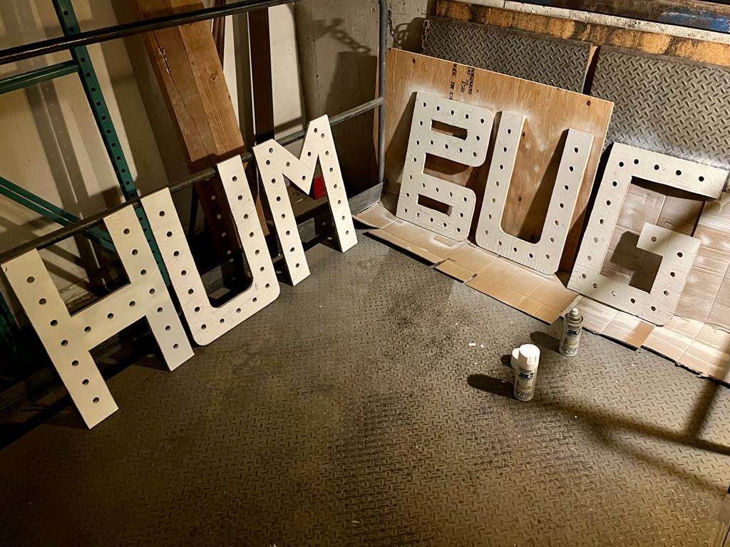 The new sign under contstruction.