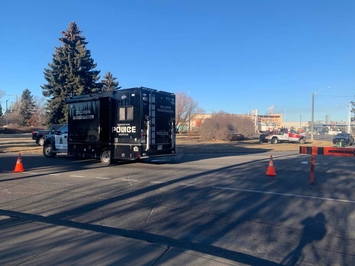 Collision in Edmonton at 107 Avenue & 142 Street traffic circle.