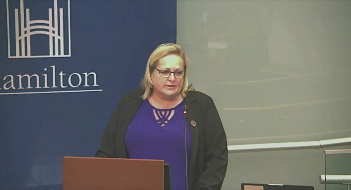 Hamilton Police Association president Jaimi Bannon during a presentation on member wellness during an Oct. 26, 2023 police services board meeting.
