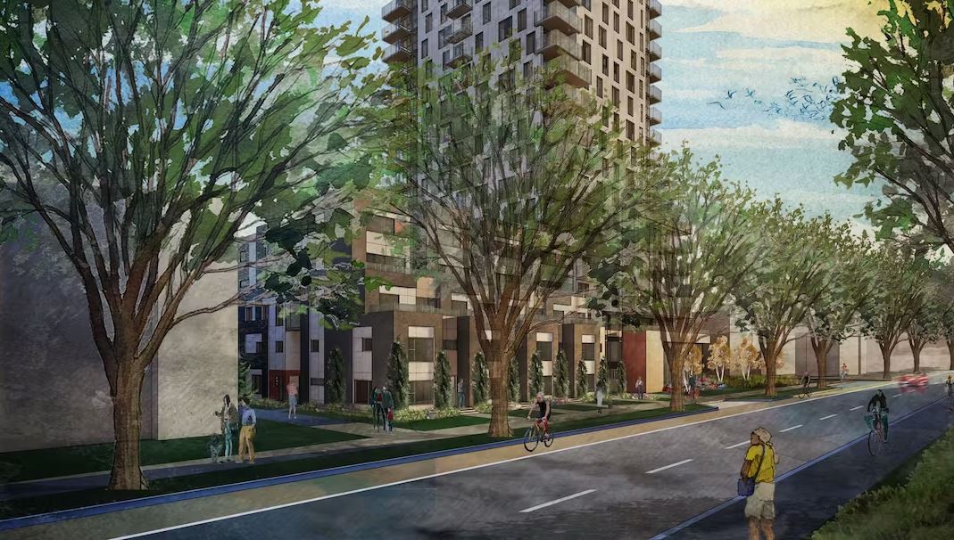 An artist’s conception of what the 20-storey apartment building could look like.