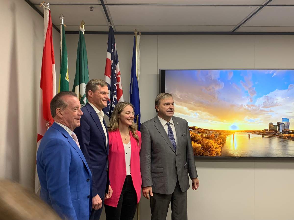 Saskatoon Mayor Charlie Clark; Jenna Sudds, federal minister of families, children and social development; Don McMorris, Saskatchewan’s minister of government relations, and Ken Cheveldayoff, MLA for Saskatoon Willowgrove.