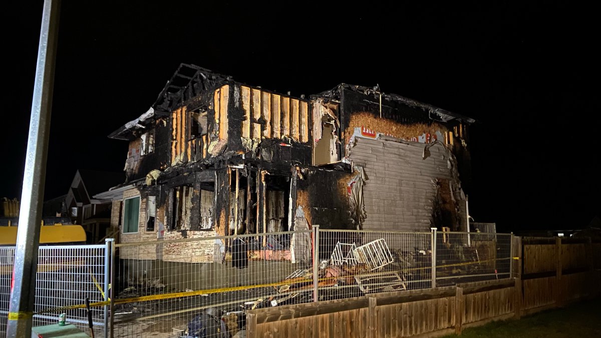 The scene of a fatal fire in Whitecourt, Alta. on Friday, Nov. 10, 2023.