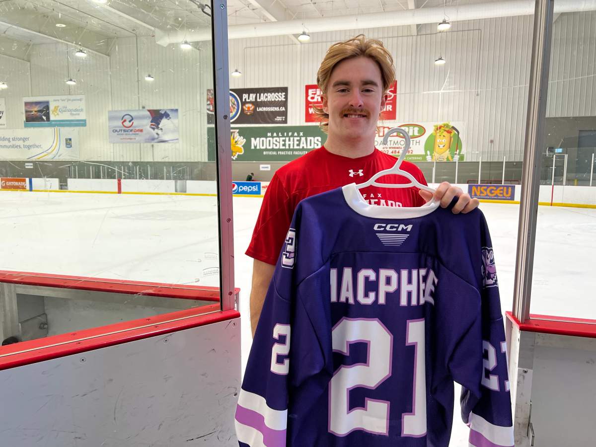 Halifax Mooseheads forward Braeden MacPhee was wearing this special jersey when he scored a goal in honour of his mother, who passed away this past April after a battle with cancer.