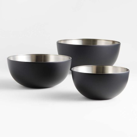 set of three stainless stell black mixing bowls