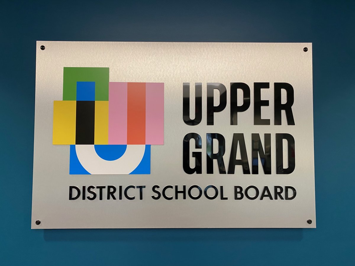 A sign inside the Upper Grand District School Board office.