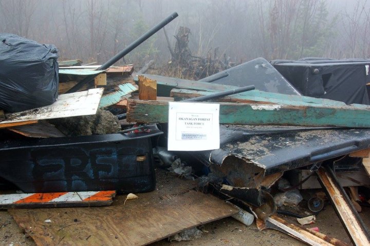 Abandoned travel trailers, drug waste, burning garbage found at Okanagan encampment