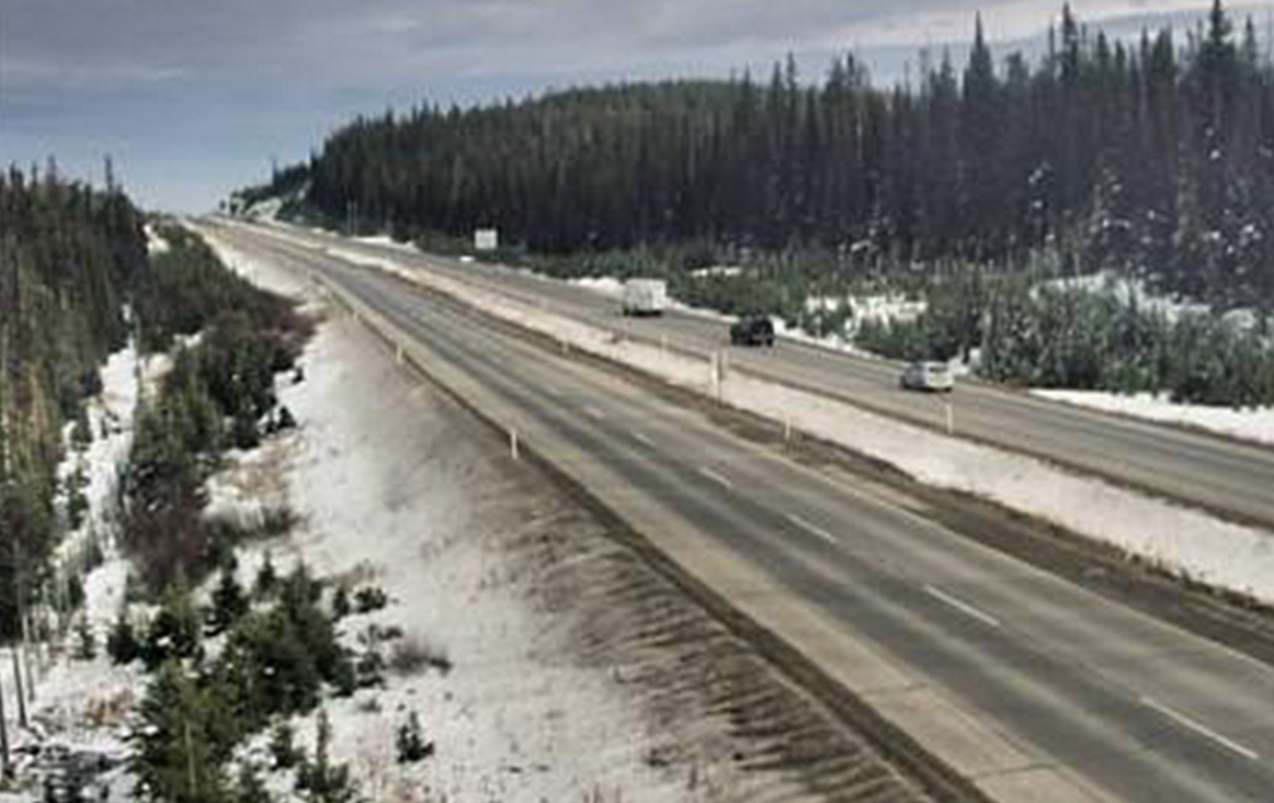 Highway conditions along the Okanagan Connector on Wednesday afternoon, Nov. 1, 2023. The province says an incoming weather system could see the highway hit with freezing rain or possible snow.