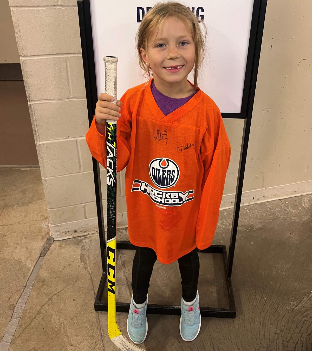 Poet Kaiser,6, Oilers hockey camp.
