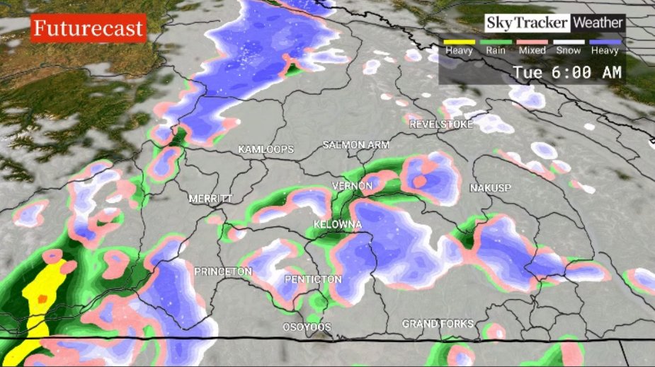 Showers slide through the Okanagan Tuesday morning.