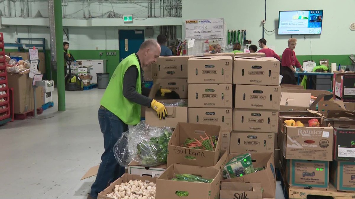 Boxes of fresh produce at Edmonton's Food Bank on Monday, November 6, 2023.