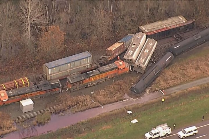 Train carrying freight derails in North Delta, B.C., no injuries reported