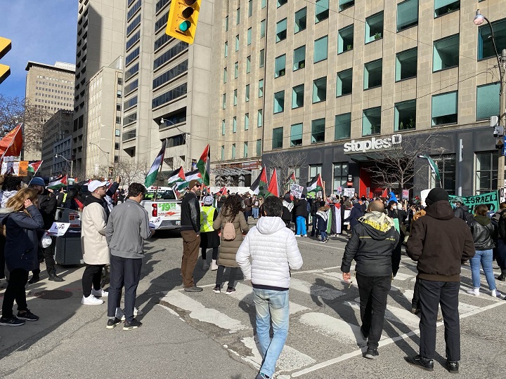 A demonstration in downtown Toronto is causing several road closures.