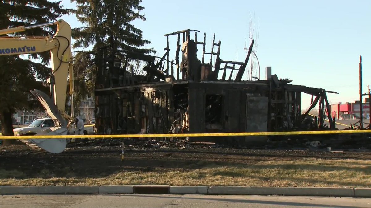A property destroyed by fire in Wetaskiwin, Alta. on Sunday, Nov. 19, 2023.