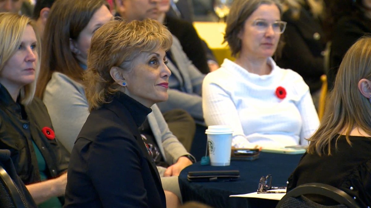 Calgary Mayor Jyoti Gondek looks on during the presentation of the fall economic outlook on Nov. 1, 2023.