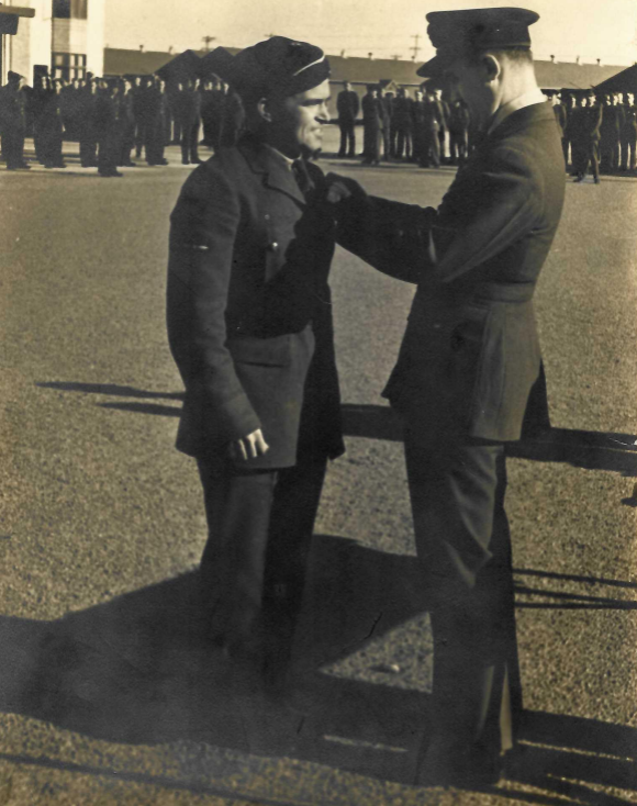 American volunteer pilot Alfred Parkyn receives his pilots wings in Ottawa in 1941 while training with the Royal Canadian Air Force.