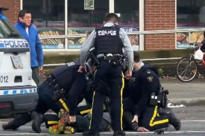 Video captures arrest of man accused of trying to disarm Burnaby RCMP officer