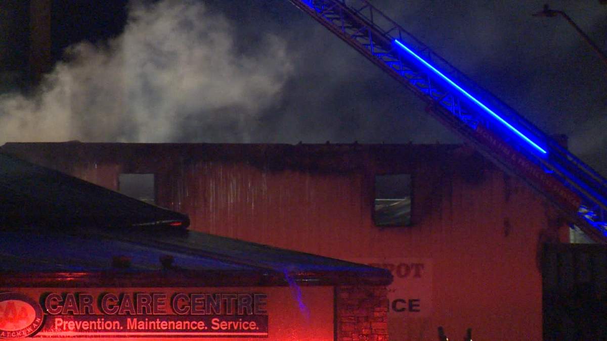 Regina fire crews were working to douse a ‘large structure fire’ at Winnipeg Street and Dewdney Avenue on Tuesday morning.