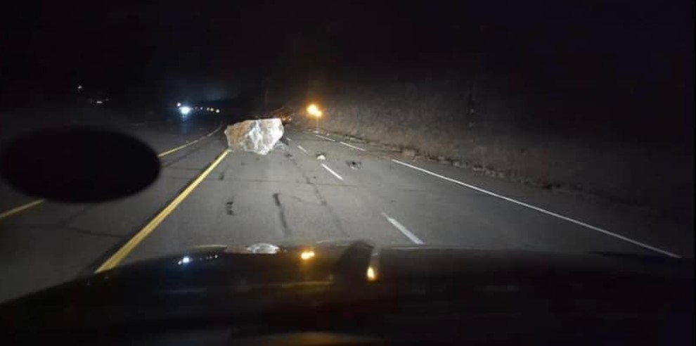 A resident of Keremeos posted this photo of a rockslide on Highway 3.