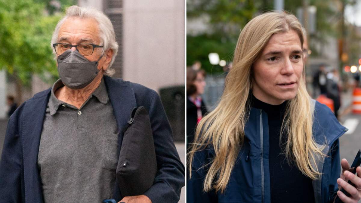 A split photo. On the left is Robert De Niro wearing a mask. On the right is Graham Chase Robinson.