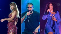A split image. On the left is Taylor Swift. In the centre is Drake. On the right is SZA.