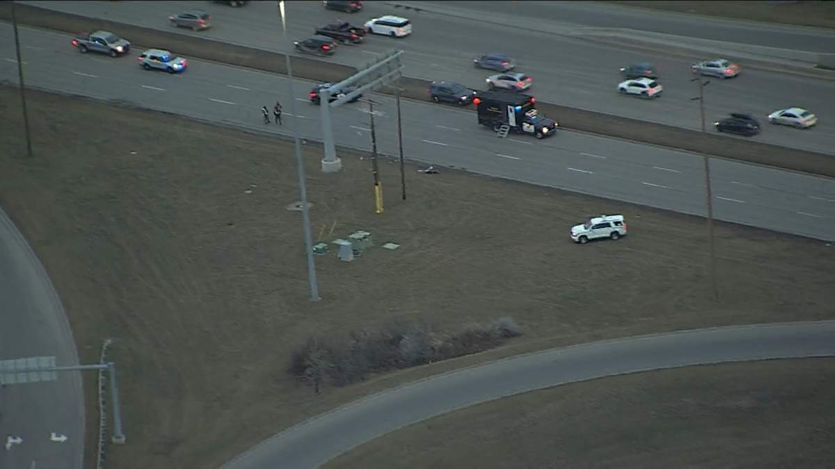 Emergency crews on the scene after a cyclist was struck on Macleod Trail near the Shawnessy Boulevard overpass on Nov. 22.