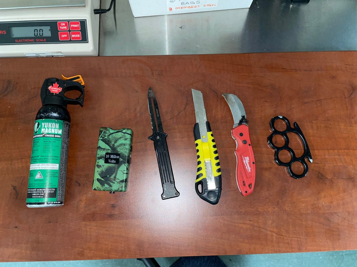 Some of the weapons New Westminster police say they seized in a recent crime crackdown. 