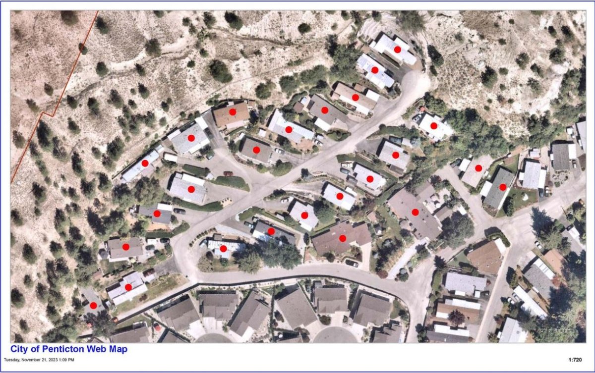 Twenty-five units in the Pleasant Valley Mobile Home Park were ordered evacuated Tuesday and a state of local emergency was declared when city officials spotted a large and potentially unstable boulder on the hillside above the south Okanagan homes.