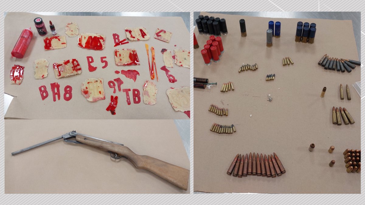 Items seized by Calgary police after executing a search warrant in relation to a re-vinning investigation.