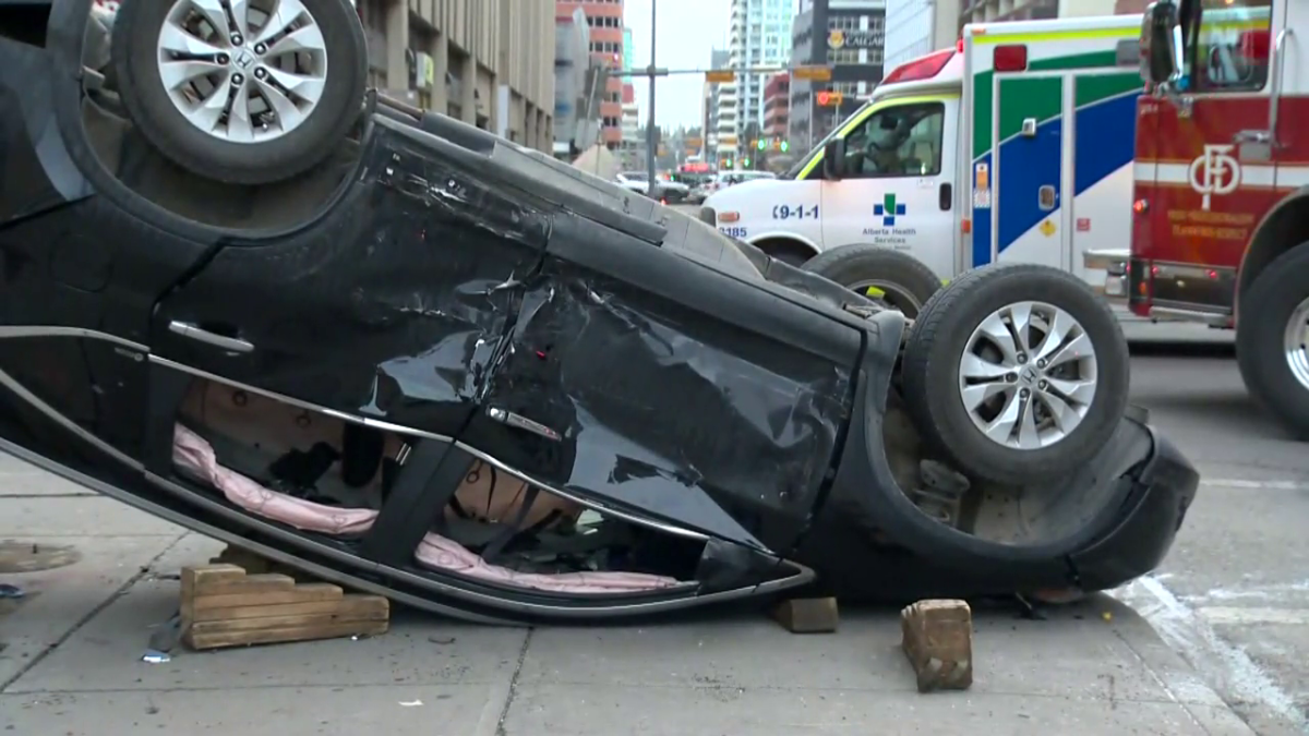 One person was sent to hospital with minor injuries after a vehicle rollover in downtown Calgary on Monday afternoon.