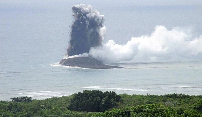 Powerful underwater volcano forms new island off the coast of Japan