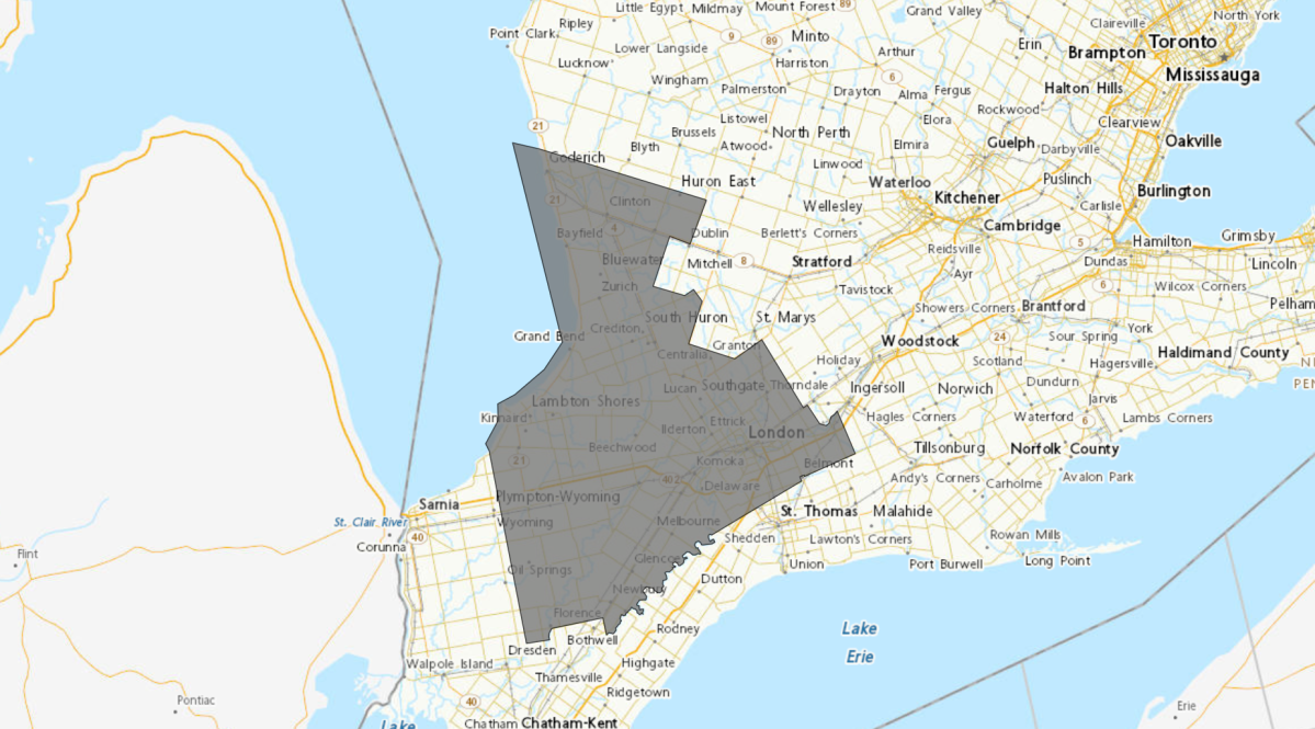 According to the advisory, the stretch of Highway 402 between Watford and north of Strathroy and Highway 21 between Port Elgin and Kettle Point will be affected.