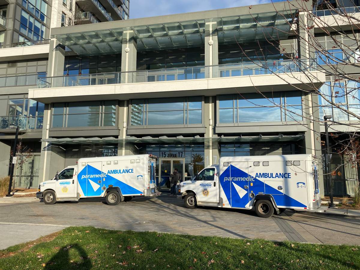 Police at the scene of a fatal stabbing in south Etobicoke on Nov. 10, 2023.