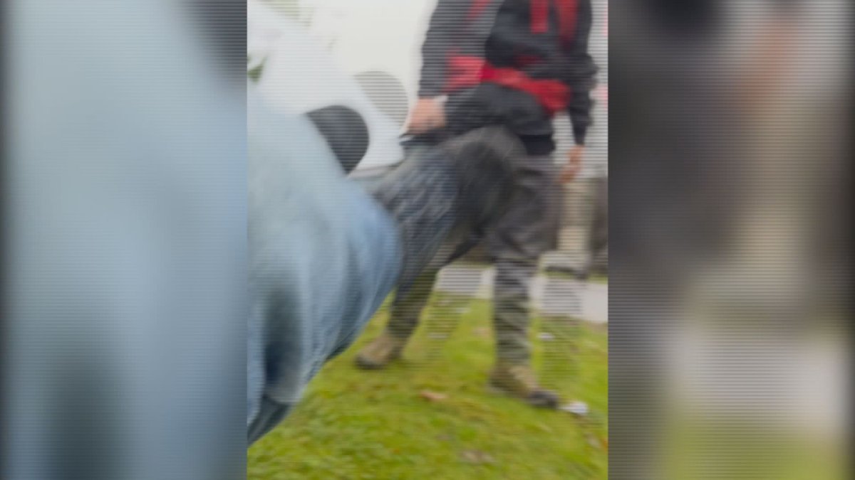 A screenshot from a video filmed by a man in Surrey who says he was the victim of a racist attack on Dec. 25, 2023.