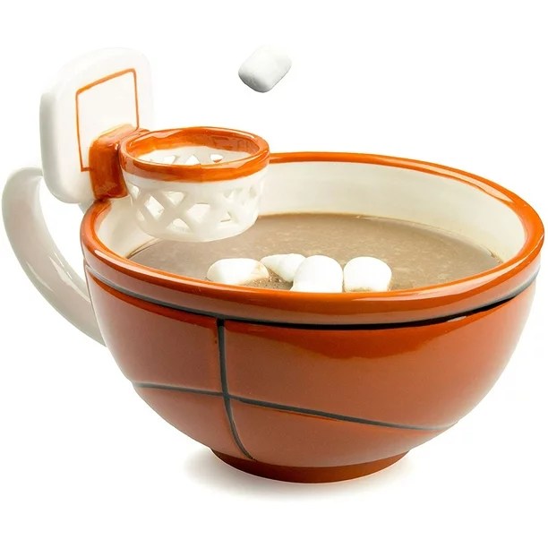 A mug that comes with a mini basketball hoop.