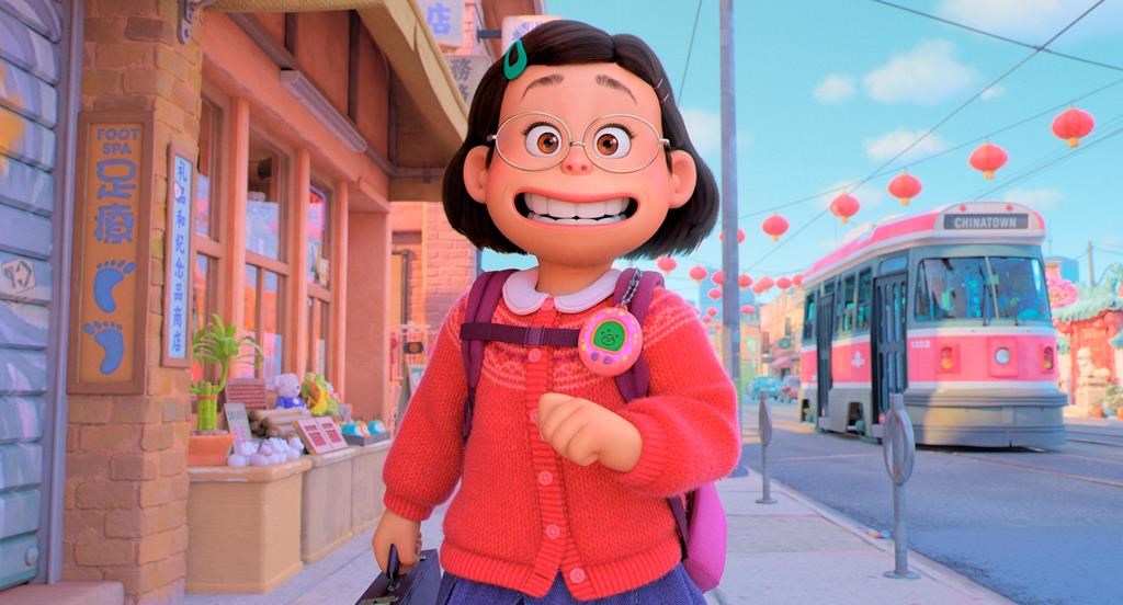 "Turning Red," set in a computer animated version of Toronto, will see a theatrical release next year after its premiere on Disney Plus during the COVID-19 pandemic. Mei Lee, voiced by Rosalie Chiang, is shown in a still image handout from a scene of the animated film "Turning Red.".
