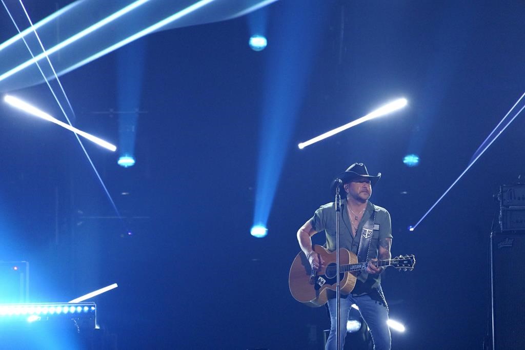 Jason Aldean performs "Tough Crowd" at the 58th annual Academy of Country Music Awards on Thursday, May 11, 2023, at the Ford Center in Frisco, Texas. Jason Aldean is among the headliners announced for the 2024 edition of the Boots and Hearts music festival. THE CANADIAN PRESS/AP, Chris Pizzello.