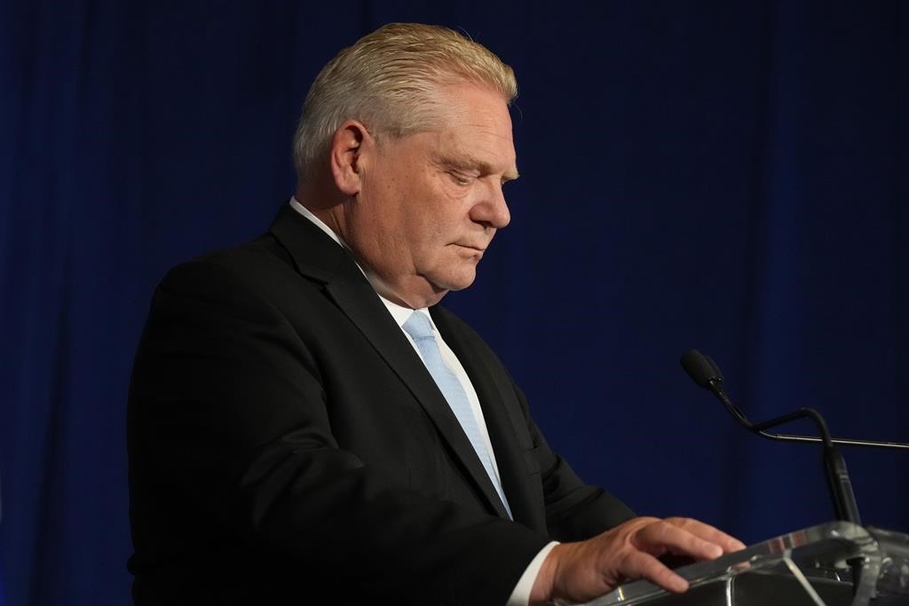 Ontario Premier Doug Ford attends a news conference in Toronto on Monday Nov. 27, 2023. 