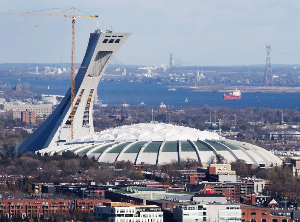 The Olympic Stadium is seen Friday, November 10, 2017 in Montreal. Quebec Tourism Minister Caroline Proulx says she's not yet able to say how much it would cost to replace the stadium's roof. 