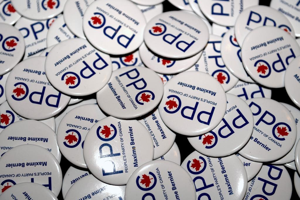 A Vancouver Island People's Party of Canada candidate who ran against Elizabeth May in the last federal election must stop self-describing as an "engineer," a B.C. judge ruled earlier this month. People's Party of Canada buttons are shown at the PPC National Conference in Gatineau, Que., Sunday, Aug. 18, 2019. THE CANADIAN PRESS/Justin Tang.