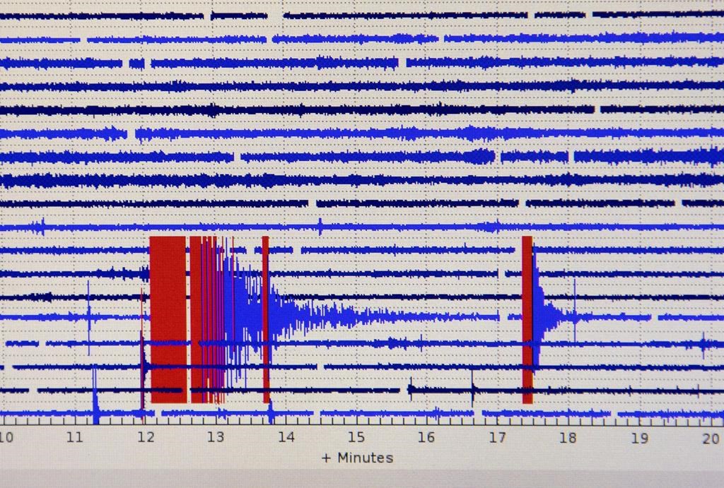 A seismograph report at Lick Observatory shows the readout of a magnitude 5.1 earthquake east of San Jose, Calif., Tuesday, Oct. 25, 2022.