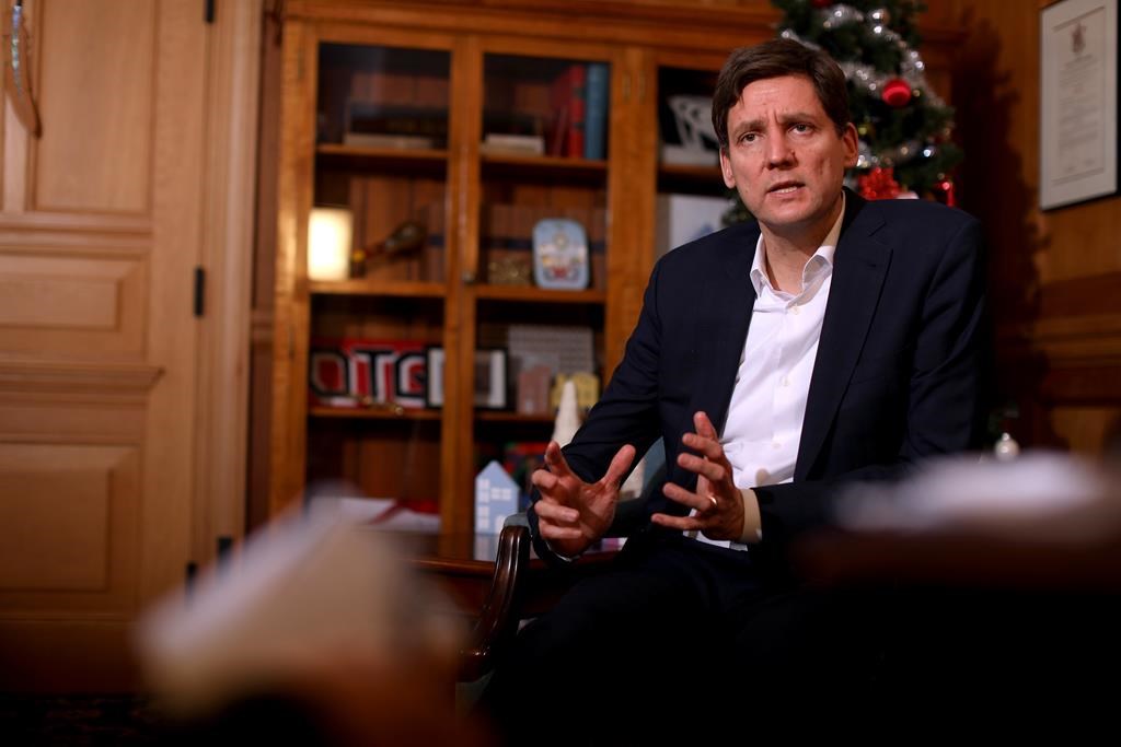 Premier David Eby is photographed during a year-end interview from his office at the legislature in Victoria, B.C., on Thursday, December 21, 2023. THE CANADIAN PRESS/Chad Hipolito.