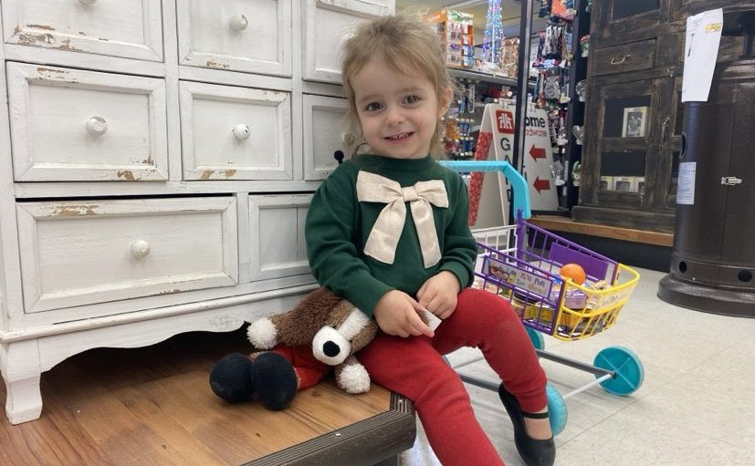 Двугодишната Бринли обича своето плюшено животно Handy the Hound талисманът на