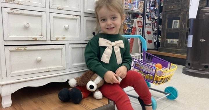 Двугодишната Бринли обича своето плюшено животно Handy the Hound талисманът на
